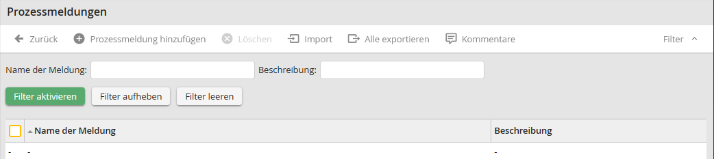Filter Prozessmeldungen