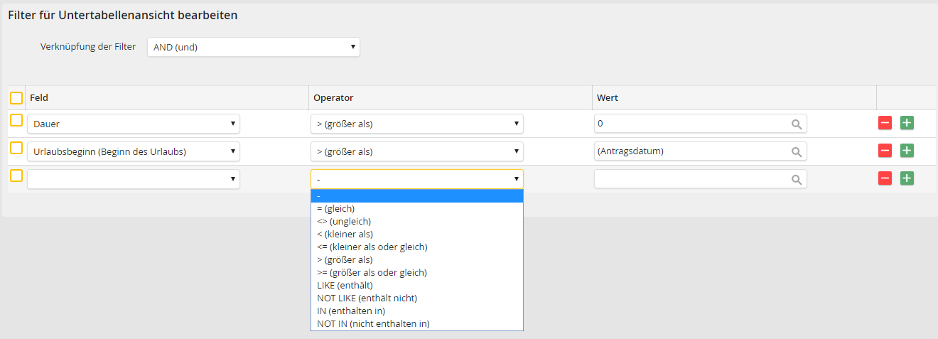 Filter bearbeiten