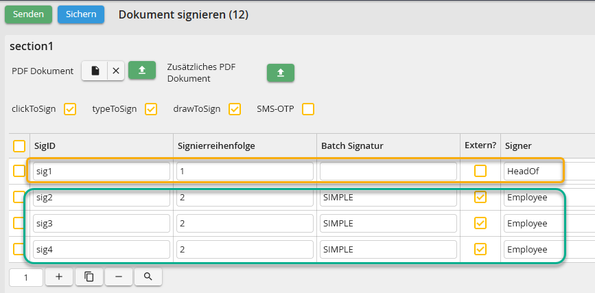 Stapelsignatur Dialog