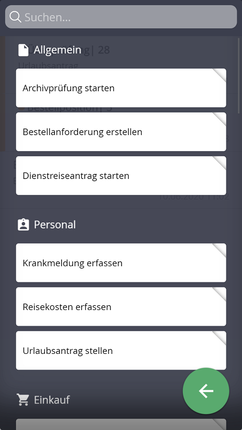Ansicht der zu startenden Vorgänge