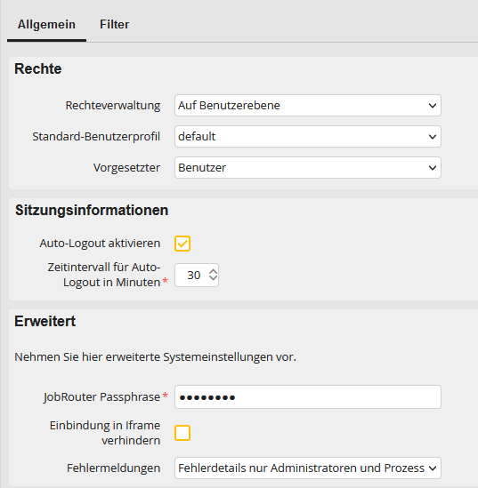 Sichheitseinstellungen Allgemein