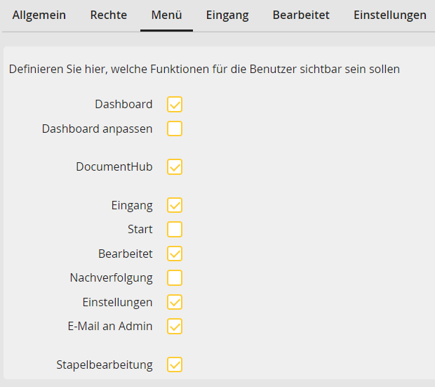 Sichtbare Menüpunkte definieren
