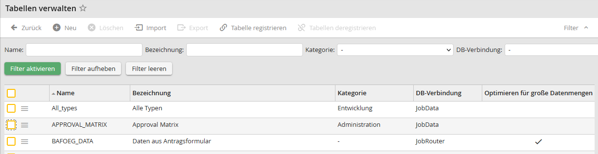 Tabellen verwalten