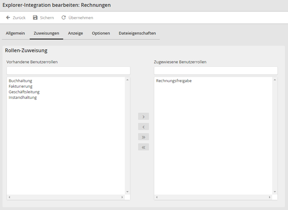Registerkarte Zuweisungen: Berechtigungen vergeben