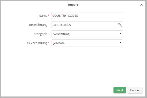Tabelle importieren: Eigenschaften anpassen