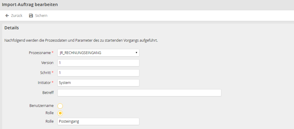 Import-Auftrag bearbeiten