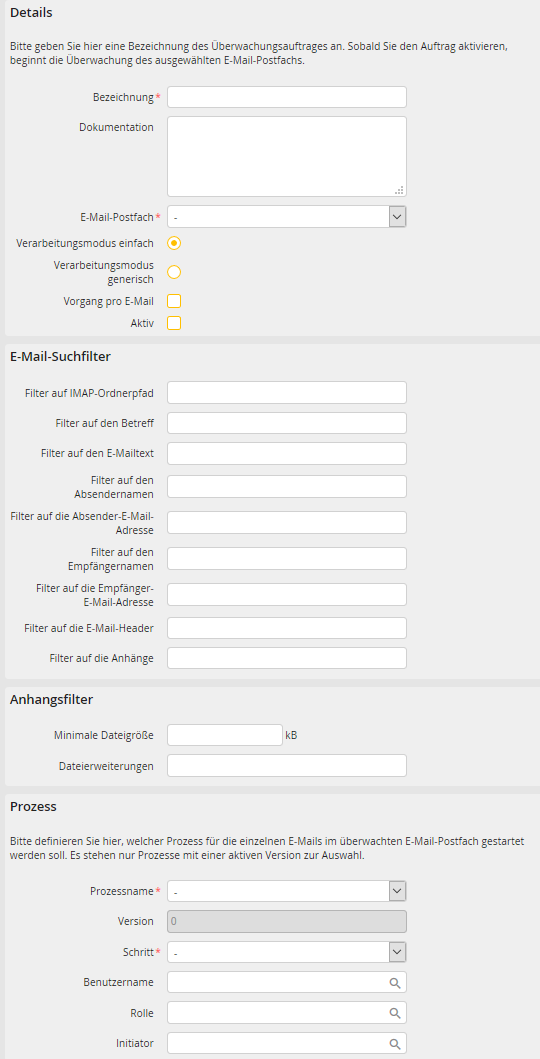 E-Mail-Importauftrag anlegen
