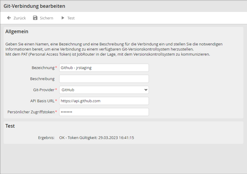Git-Verbindung bearbeiten
