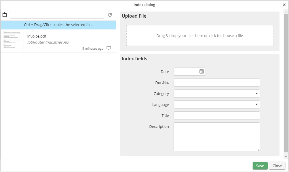 DocumentHub integration in archive dialog and index dialog