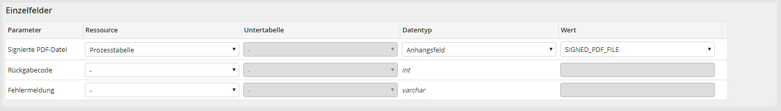 Ausgabeparameter: Einzelfelder