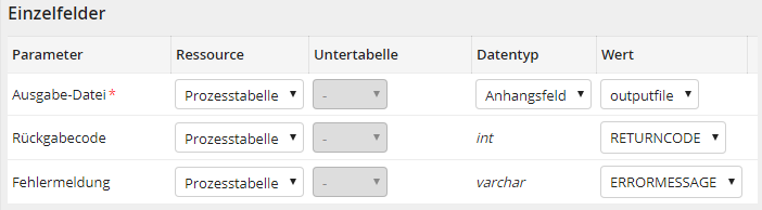 Ausgabeparameter: Einzelfelder