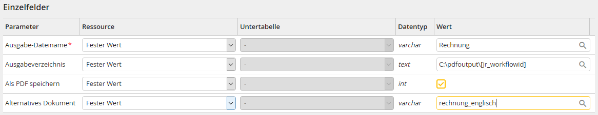 Eingabeparameter: Einzelfelder