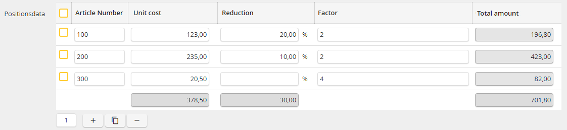 Subtable example