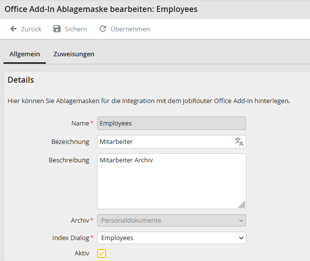 Ablagemasken Konfiguration Ablagemasken Konfiguration