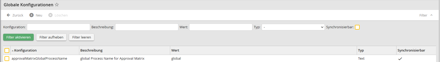 Globale Konfigurationen Übersicht Globale Konfigurationen Übersicht