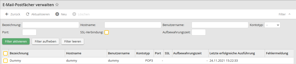 Postfächer verwalten Postfächer verwalten
