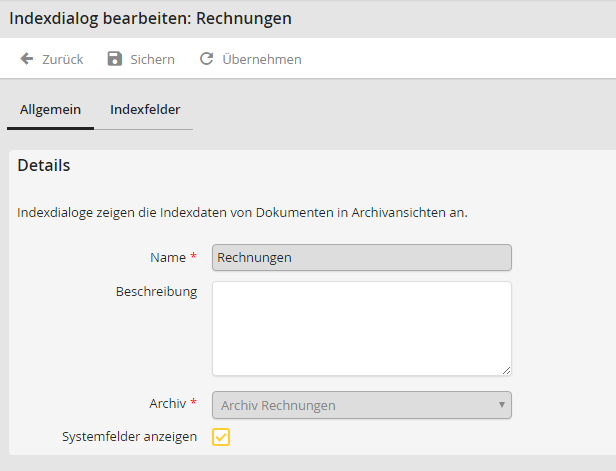Indexdialog bearbeiten – Registerkarte Allgemein Indexdialog bearbeiten – Registerkarte Allgemein