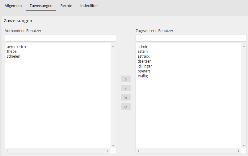 Archivprofil bearbeiten – Registerkarte Zuweisungen Archivprofil bearbeiten – Registerkarte Zuweisungen