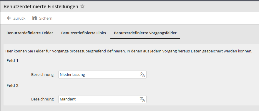 Benutzerdefinierte Vorgangsfelder Benutzerdefinierte Vorgangsfelder