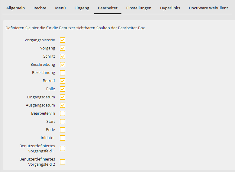 Bearbeitetbox Spalten definieren