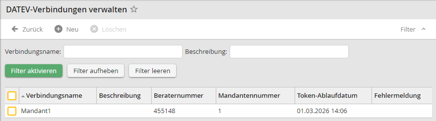 Übersicht der Verbindungen Übersicht der Verbindungen