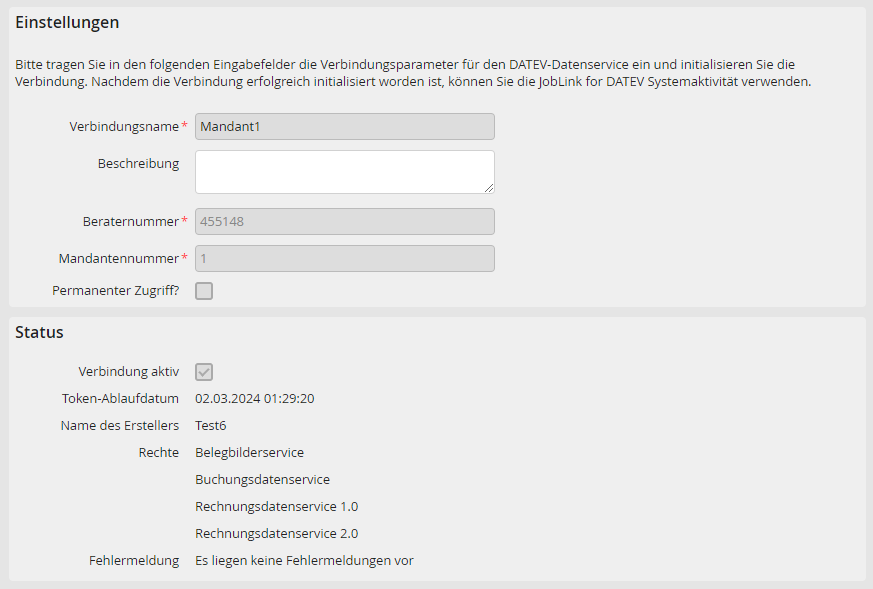 Verbindung mit gültigem Token Verbindung mit gültigem Token