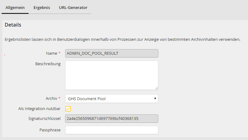 Ergebnisliste bearbeiten – Registerkarte Allgemein