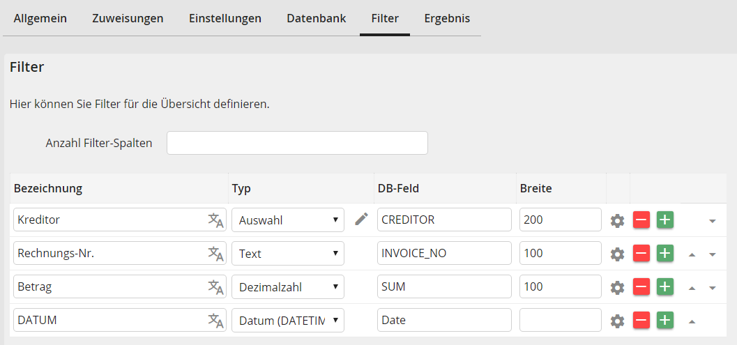 Filter einrichten Filter einrichten