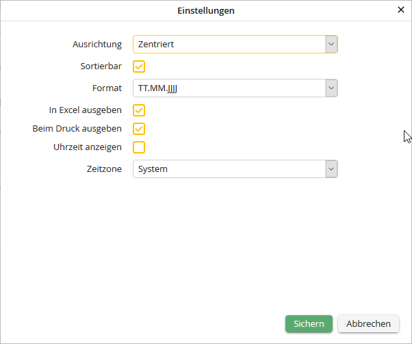 Dezimalzahlfeld-Einstellungen