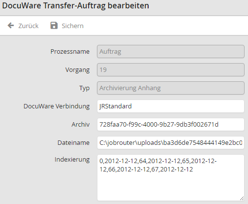 DocuWare Transfer-Auftrag bearbeiten