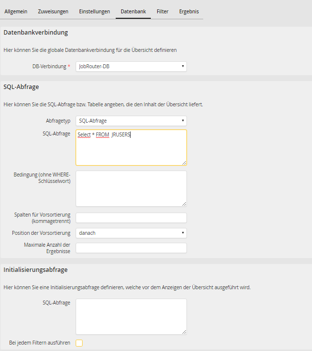 Datenbank einstellen Datenbank einstellen