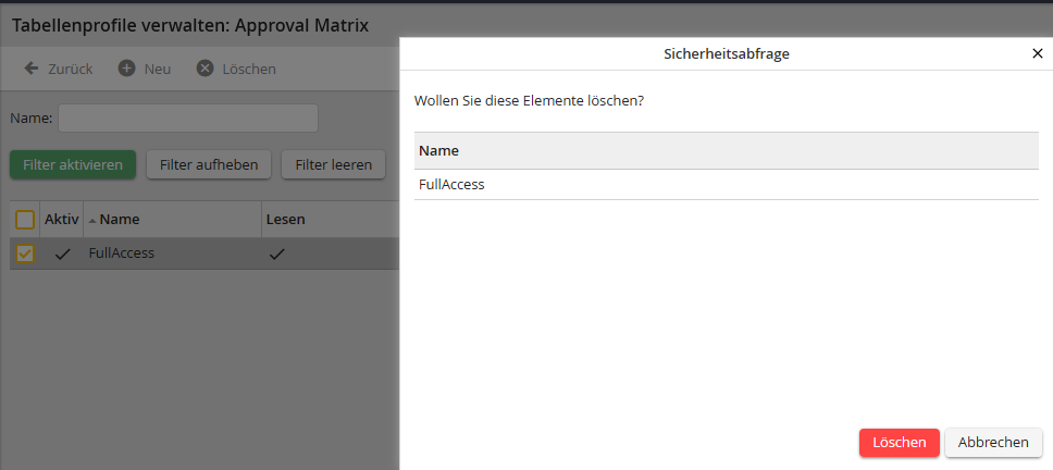 Profil löschen (Sicherheitsabfrage)