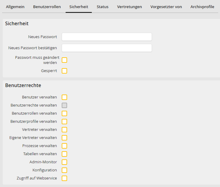 Passwort und Benutzerrechte festlegen