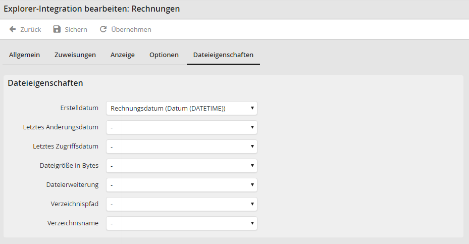 Registerkarte Dateieigenschaften: Dateieigenschaften aus Indexfeldern Registerkarte Dateieigenschaften: Dateieigenschaften aus Indexfeldern