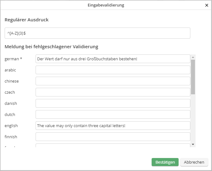 Validierungsoptionen Validierungsoptionen