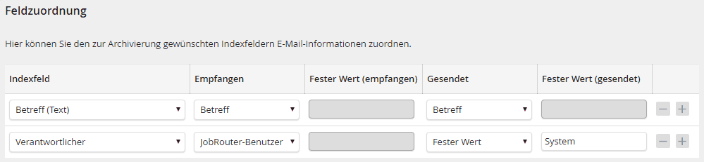 Feldzuordnungen Feldzuordnungen