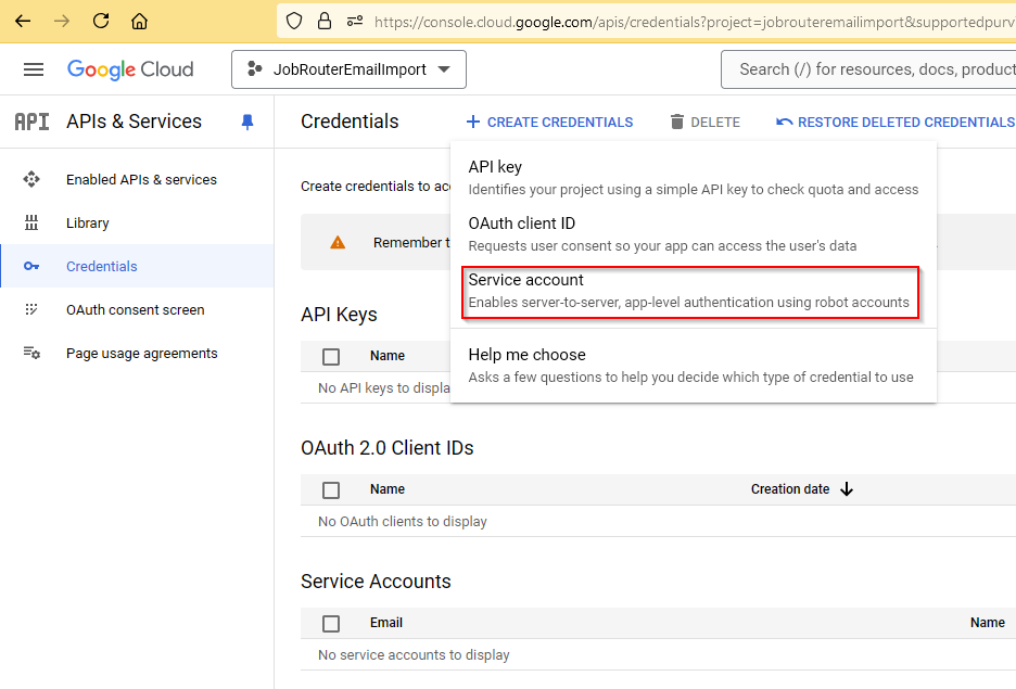 JobStart-Google-3-API-Credentials-menu