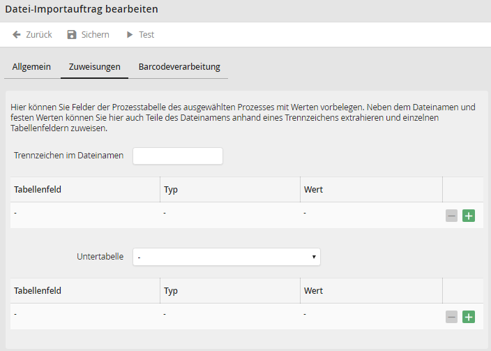 Prozessfelder zuweisen Prozessfelder zuweisen