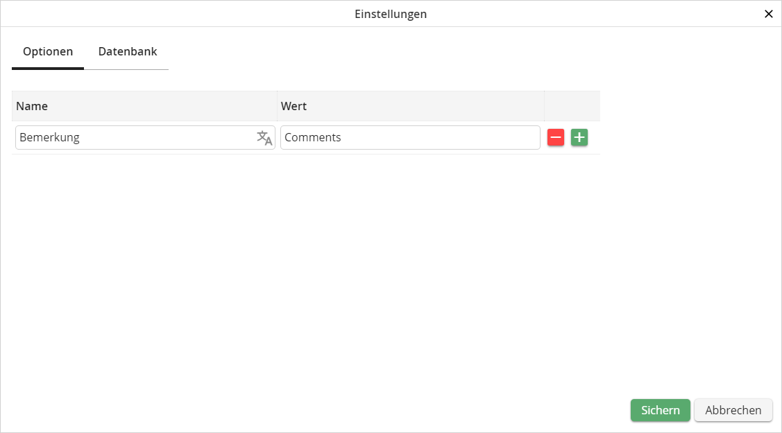 Vorkonfigurierte Optionen der Liste Vorkonfigurierte Optionen der Liste