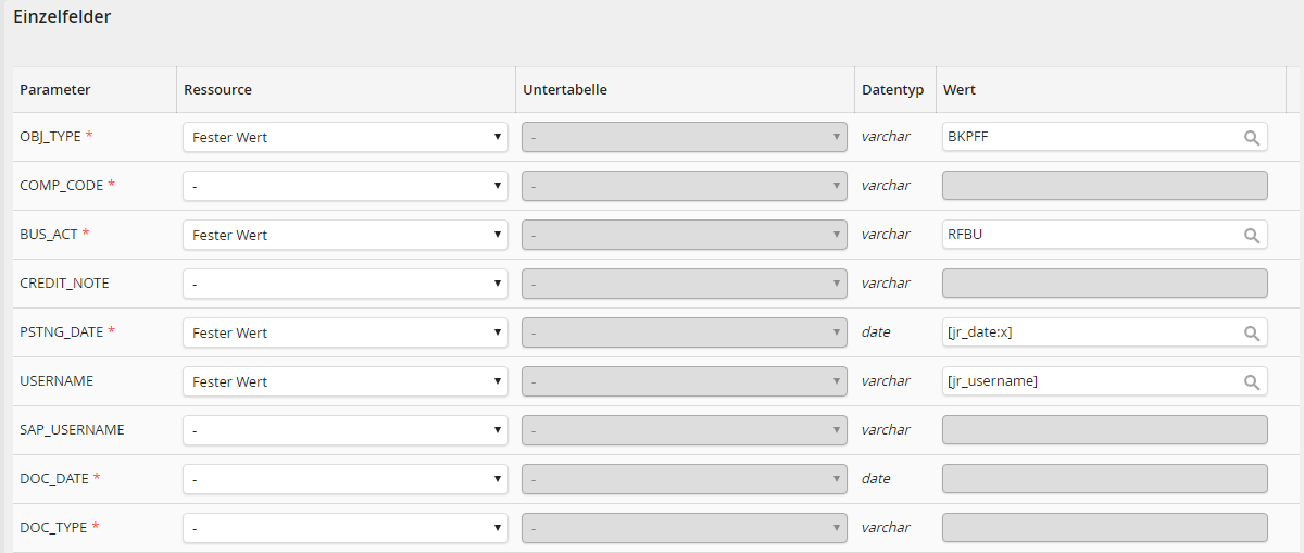 SAPZugangsdatenSAPEinzelfelder