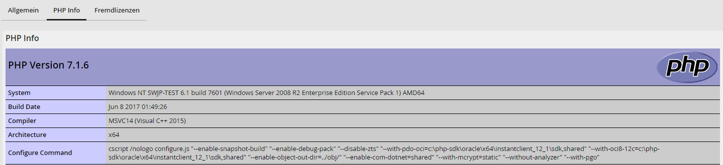 Systeminformationen – PHP Info