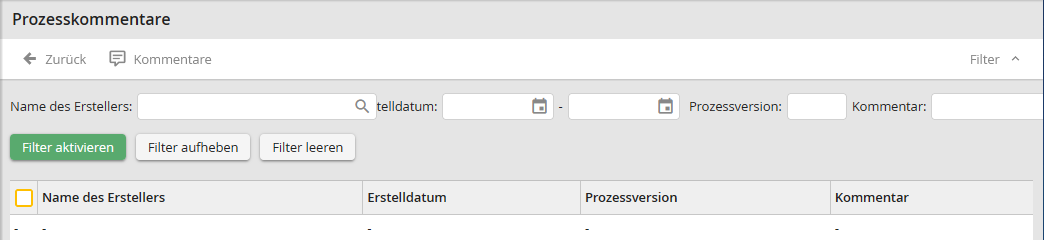 Filter Prozesskommentare