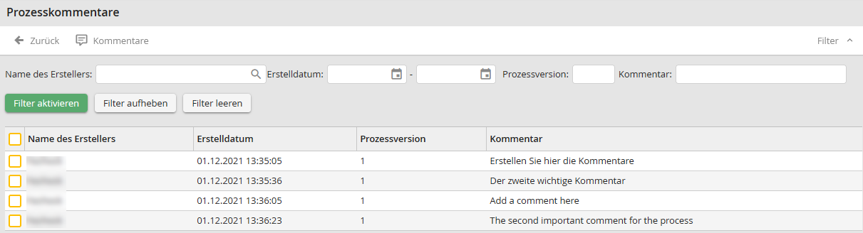 Prozesskommentare Übersicht Prozesskommentare Übersicht