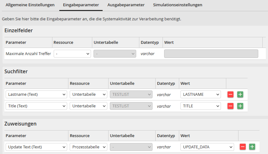Eingabeparameter Eingabeparameter