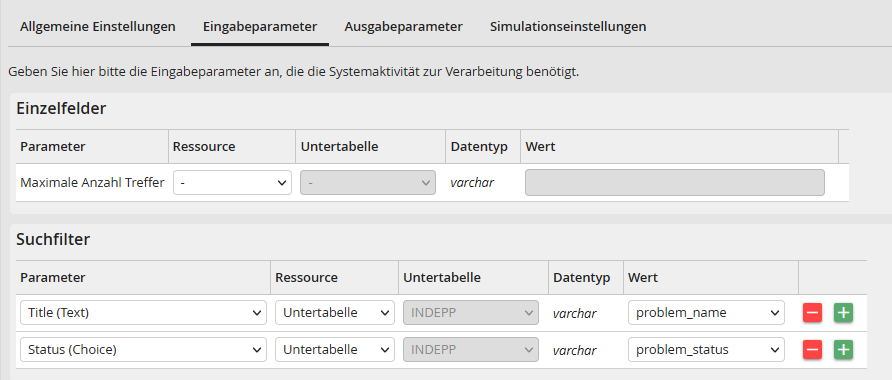 Eingabeparameter Eingabeparameter