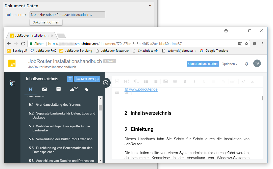 Ein geöffnetes Smashdocs-Dokument Ein geöffnetes Smashdocs-Dokument
