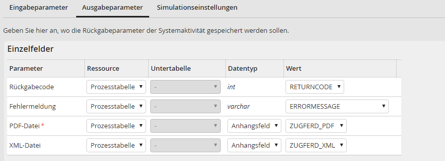 Ausgabeparameter: Einzelfelder Ausgabeparameter: Einzelfelder