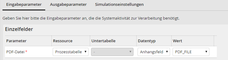 Eingabeparameter: Einzelfelder