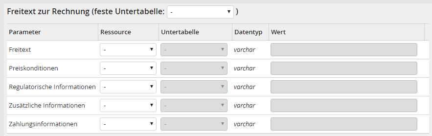 Eingabeparameter: Freitext zur Rechnung