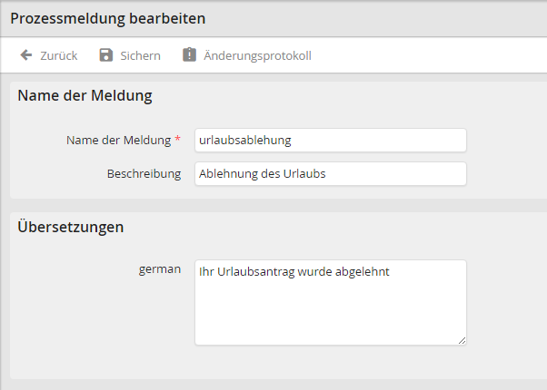 Prozessmeldung bearbeiten